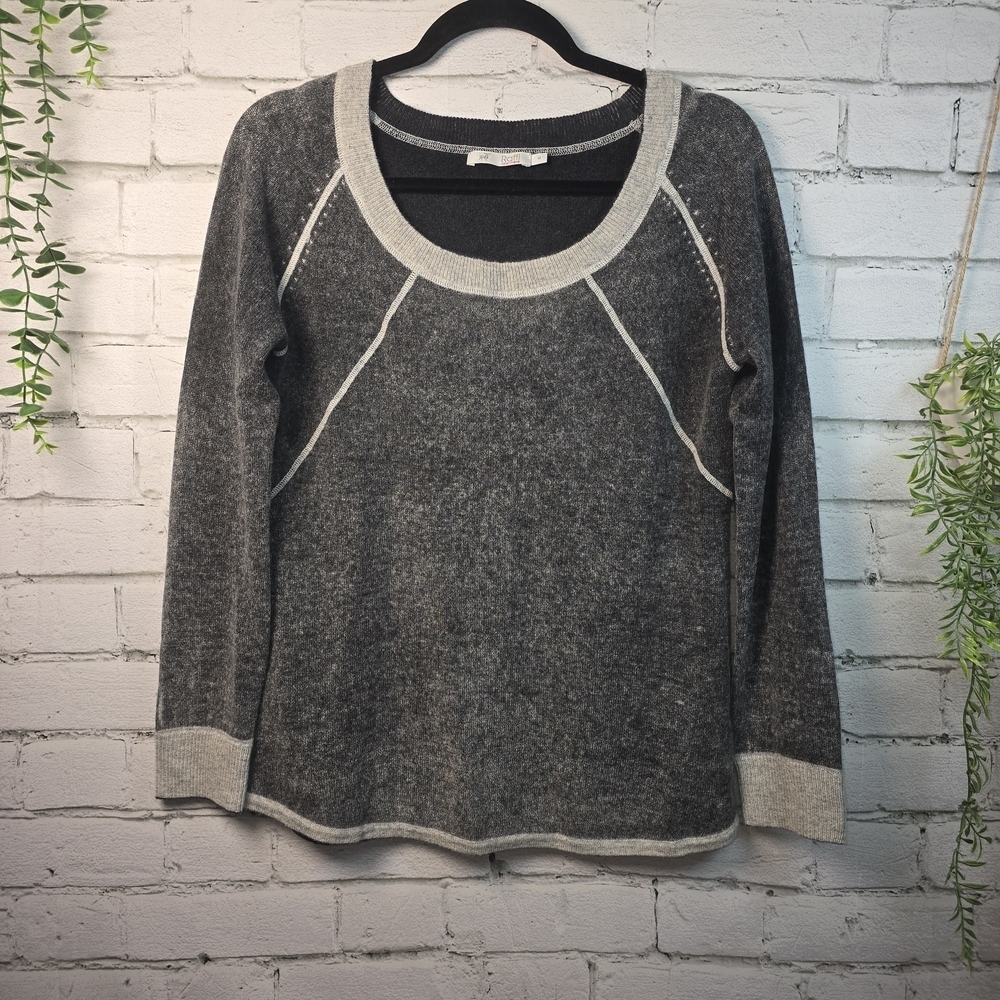 RAFFI 100% CASHMERE CHARCOL GRAY RAGLAND CREWNECK SWEATER LONG SLEEVE WOMENS MED
